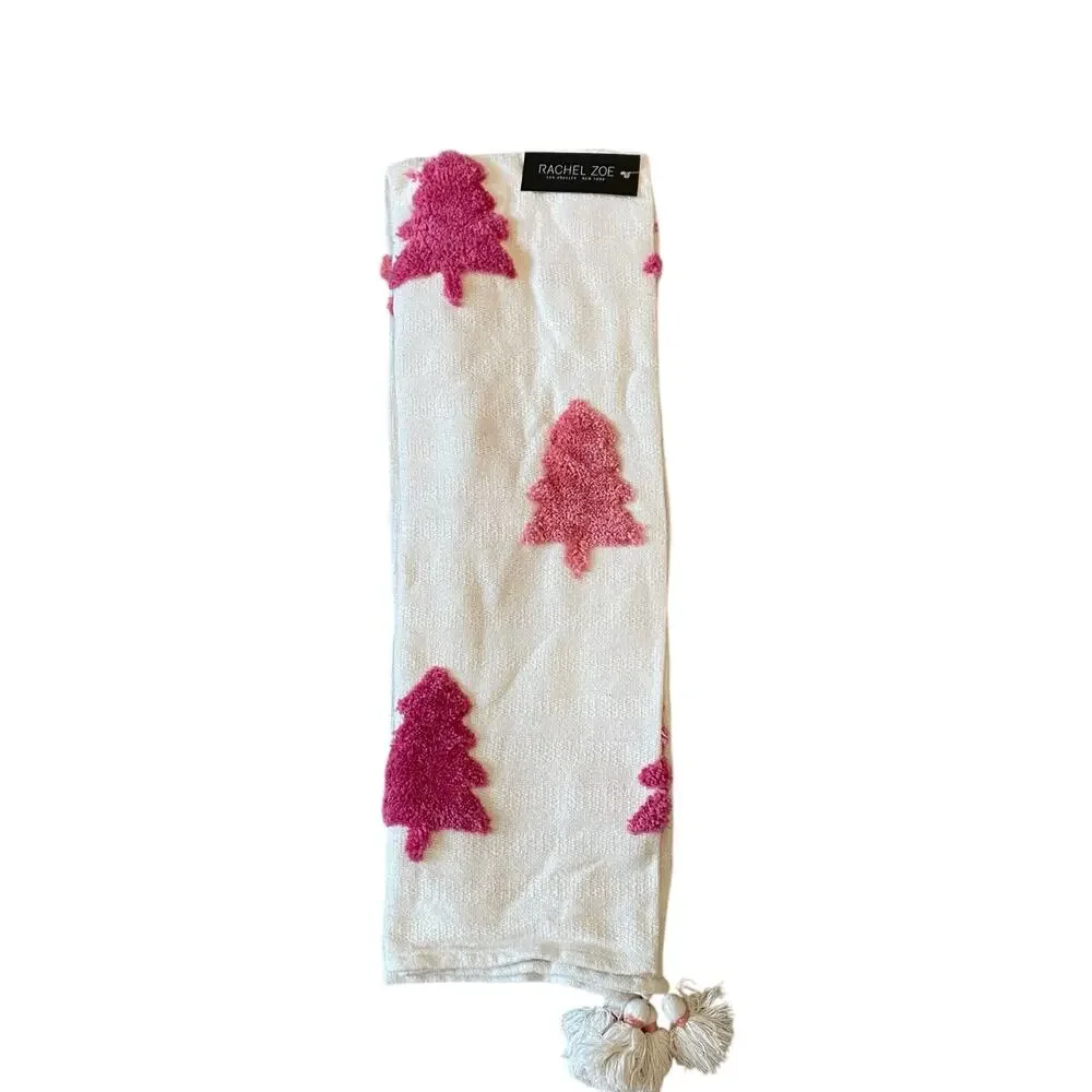 Rachel Zoe Pink Christmas Tree Throw Blanket 50x60 Holiday NEW